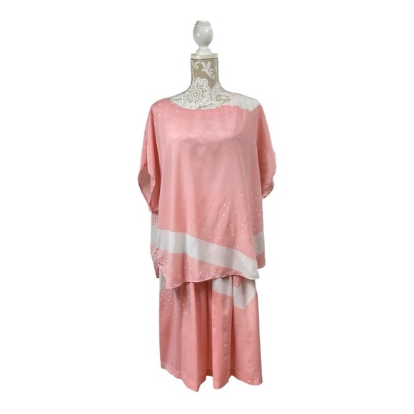 Vintage 80s Size M/L Pink White Skirt Top Set Golden Girls Stripe Polka Dot - Picture 2 of 9